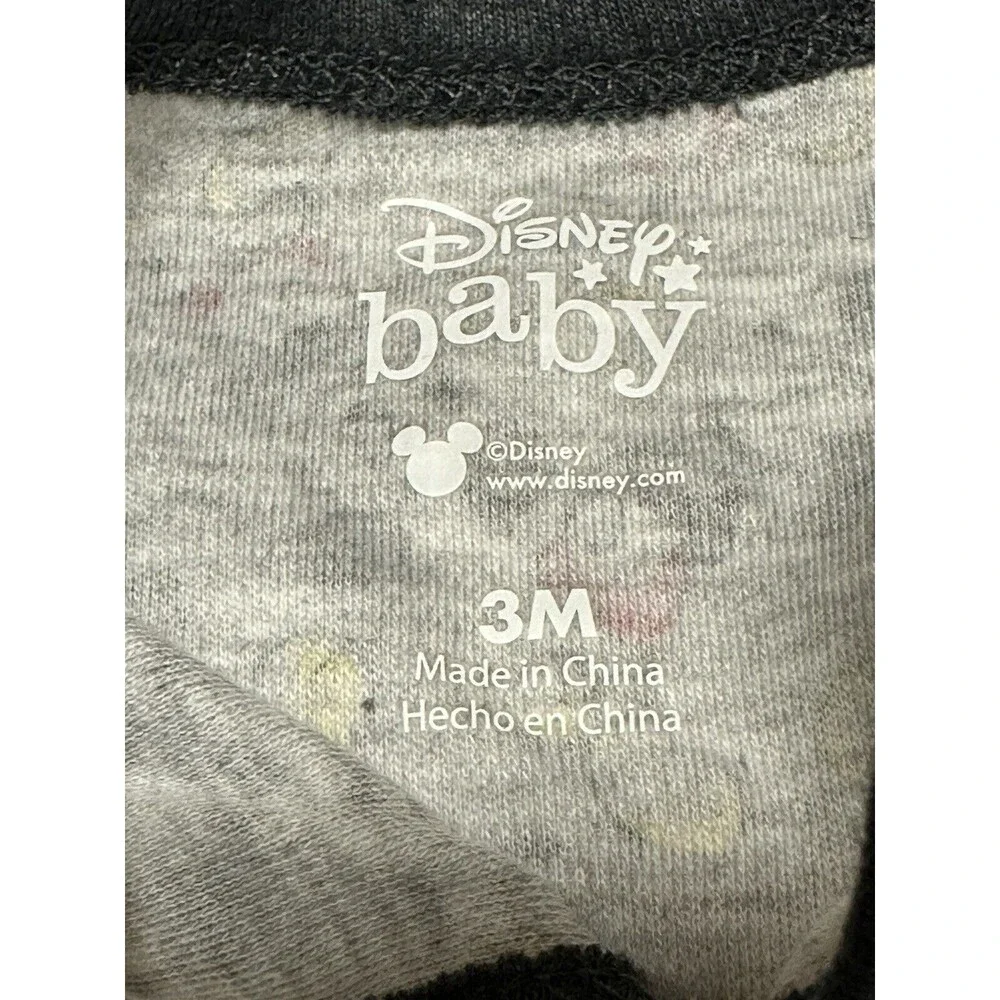 NEW Disney Infant Size 3M Mickey Mouse Snap Up Footie Pajamas Gray Black 3 Month